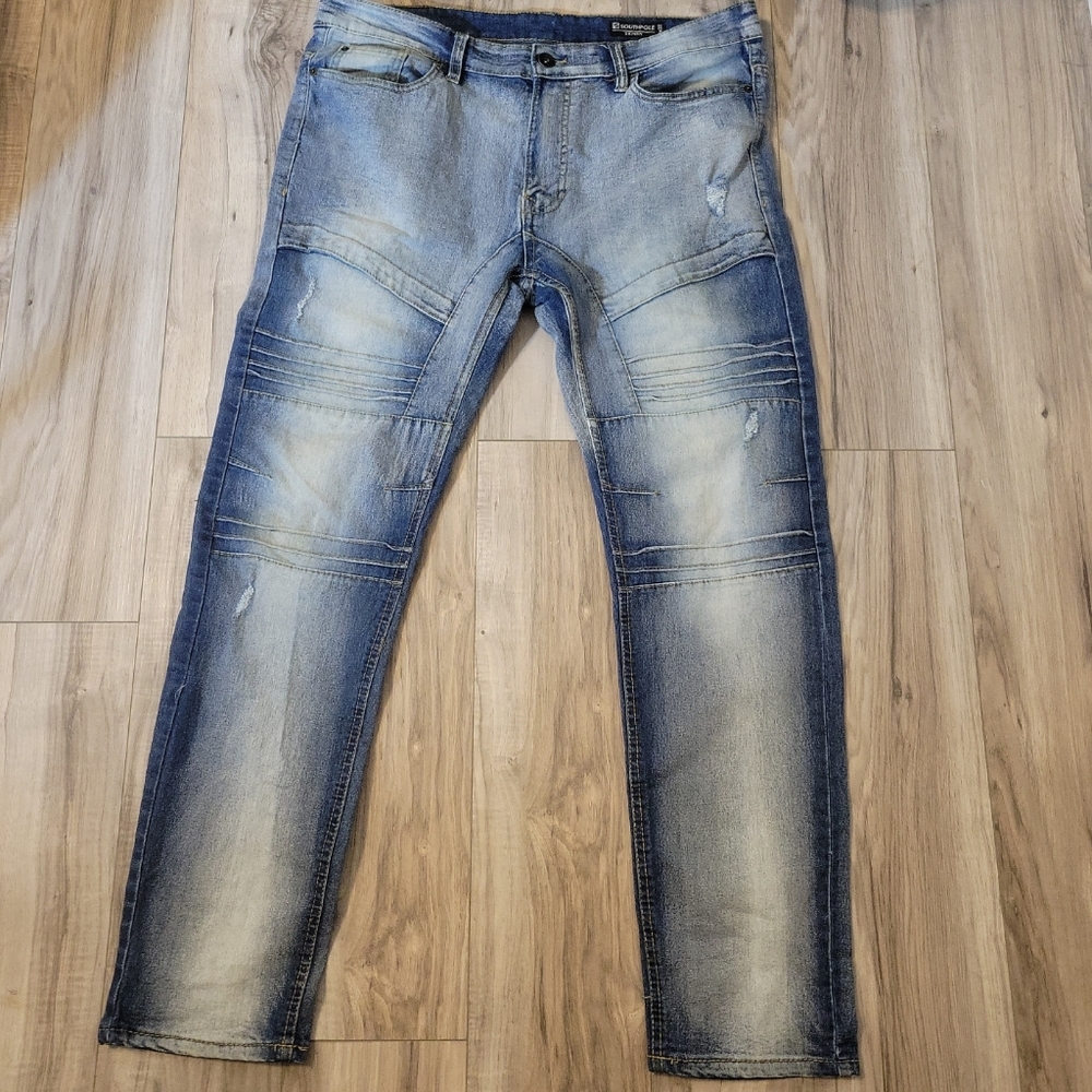 Southpole Jeans Mens 38X32 Actual 38X31 Blue Washed Denim Skinny Hip Hop Y2K